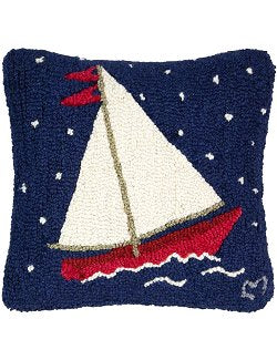 Starry Sail Hooked Wool Accent Pillow - Nautical Luxuries