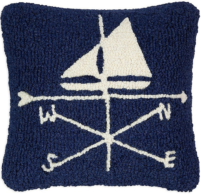 Sailing Sloop Weathervane Small Hooked Wool Accent Pillow - Nautical Luxuries