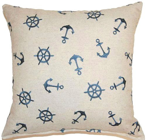 Embroidered Anchors Throw Pillows - Nautical Luxuries