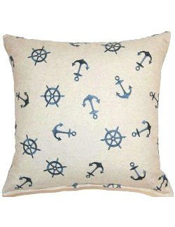 Embroidered Anchors Throw Pillows - Nautical Luxuries
