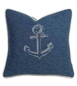 Block Print Anchor Pillows - Nautical Luxuries
