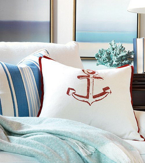 Block Print Anchor Pillows - Nautical Luxuries