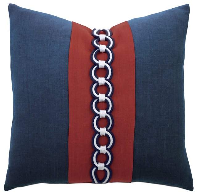 Rope Chain Trim Linen Accent Pillow - Nautical Luxuries
