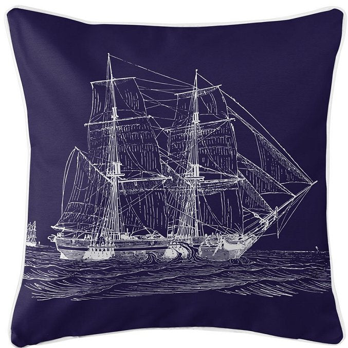 Vintage Seafaring Ship Indoor/Outdoor Pillow - Nautical Luxuries