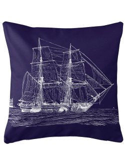 Vintage Seafaring Ship Indoor/Outdoor Pillow - Nautical Luxuries