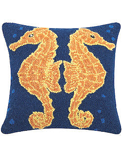 Stately Seahorses Hooked Wool Pillow - Nautical Luxuries