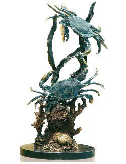 Sparring Bluepoint Crabs Sculpture - Nautical Luxuries