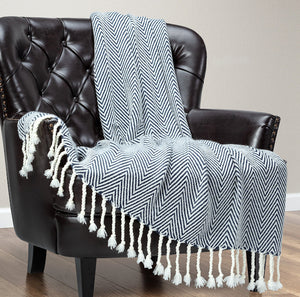 Lightweight Cotton Chevron Knit Throw - Nautical Luxuries
