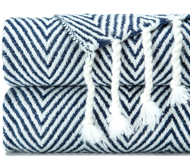 Lightweight Cotton Chevron Knit Throw - Nautical Luxuries