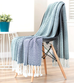 Lightweight Cotton Chevron Knit Throw - Nautical Luxuries