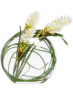 White Ginger Blooms & Horsetail Pillow Vase Yacht Silks Arrangement - Nautical Luxuries