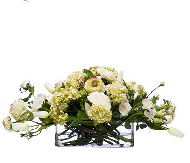 Mixed Ivory Blooms Low Yacht Silks Arrangement - Nautical Luxuries