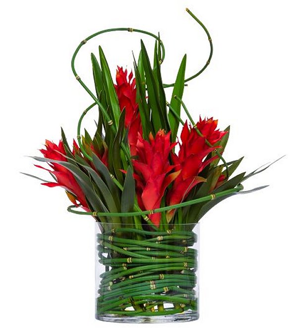 Deep Red Ginger & Bromeliad Yacht Silks Centerpiece Arrangement - Nautical Luxuries