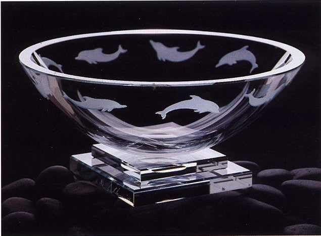 Crystal Dolphin Pedestal Bowl - Nautical Luxuries