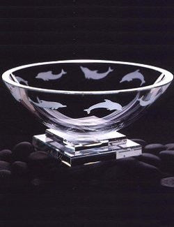 Crystal Dolphin Pedestal Bowl - Nautical Luxuries