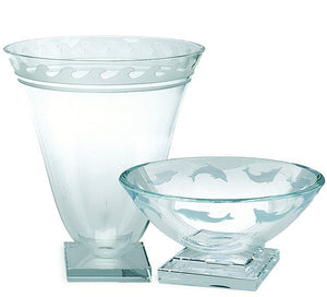 Etched Glass Watermark Pedestal Vase - Nautical Luxuries