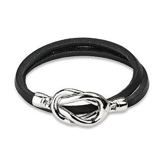 Steel Knot Leather Loop Bracelet Black