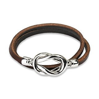 Steel Knot Leather Loop Bracelet Brown