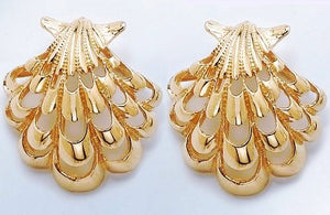 14k Gold Filigree Scallop Shell Earrings - Nautical Luxuries