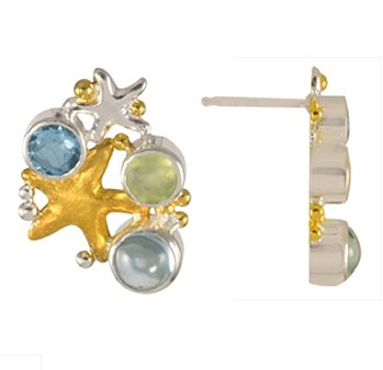 Sea Treasures Aqua Gems Starfish Duo Post Earrings - Nautical Luxuries