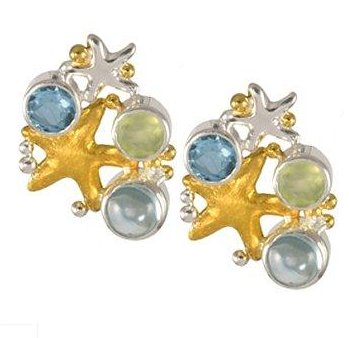 Sea Treasures Aqua Gems Starfish Duo Post Earrings - Nautical Luxuries