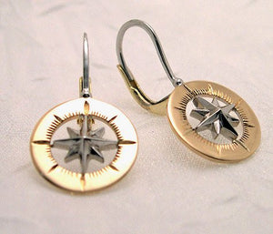 Waypoints 14k Yellow/White Gold Petite Compass Rose Earrings - Nautical Luxuries