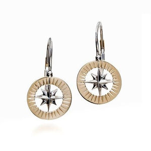 Waypoints 14k Yellow/White Gold Petite Compass Rose Earrings - Nautical Luxuries