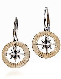 Waypoints 14k Yellow/White Gold Petite Compass Rose Earrings - Nautical Luxuries