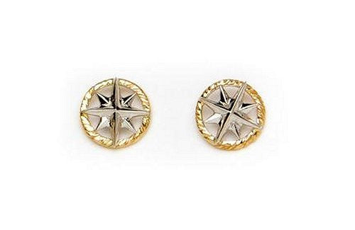 Petite 14k Gold Compass Rose Stud Earrings - Nautical Luxuries