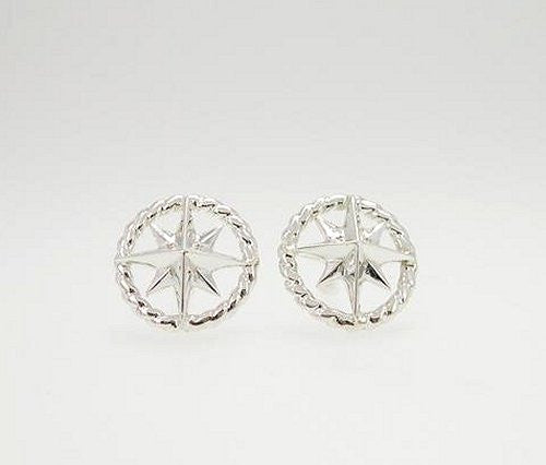 Sterling Silver Rope Ring Compass Rose Stud Earrings - Nautical Luxuries