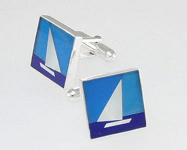 Lapis, Onyx & Mother of Pearl Sailboat Cufflinks - Nautical Luxuries