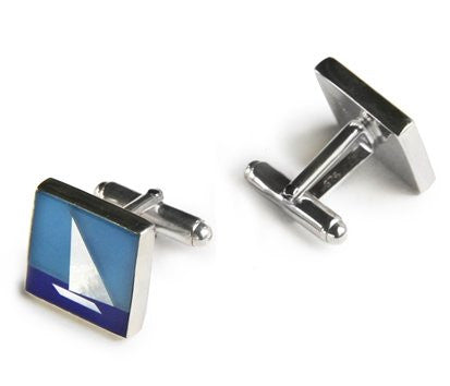 Lapis, Onyx & Mother of Pearl Sailboat Cufflinks - Nautical Luxuries