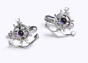 Ship's Anchor & Wheel Sterling Silver Cufflinks - Nautical Luxuries