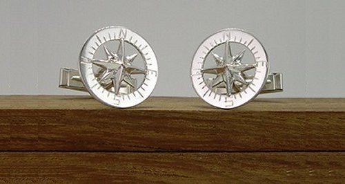 Waypoints Sterling Silver Compass Rose Cufflinks - Nautical Luxuries
