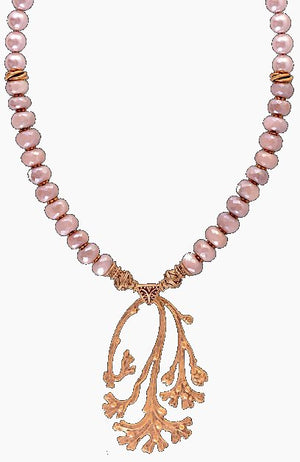 Peach Moonstone Coral Branch Pendant Necklace - Nautical Luxuries