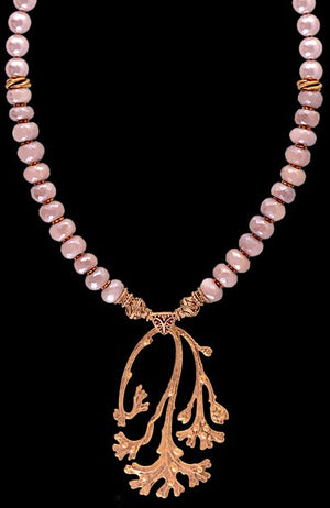 Peach Moonstone Coral Branch Pendant Necklace - Nautical Luxuries