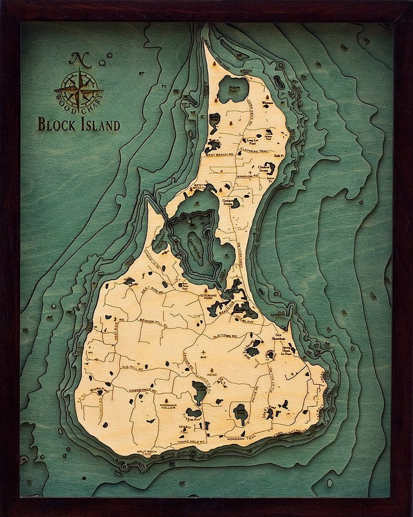 3-D Framed Wood Bathymetric Charts - Nautical Luxuries