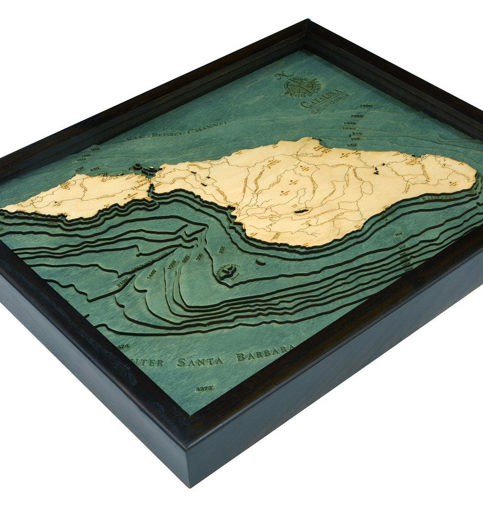3-D Framed Wood Bathymetric Charts - Nautical Luxuries