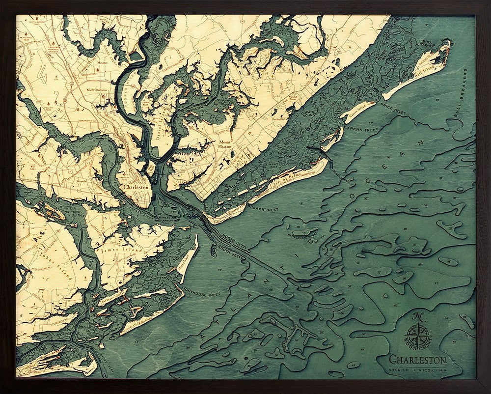 3-D Framed Wood Bathymetric Charts - Nautical Luxuries