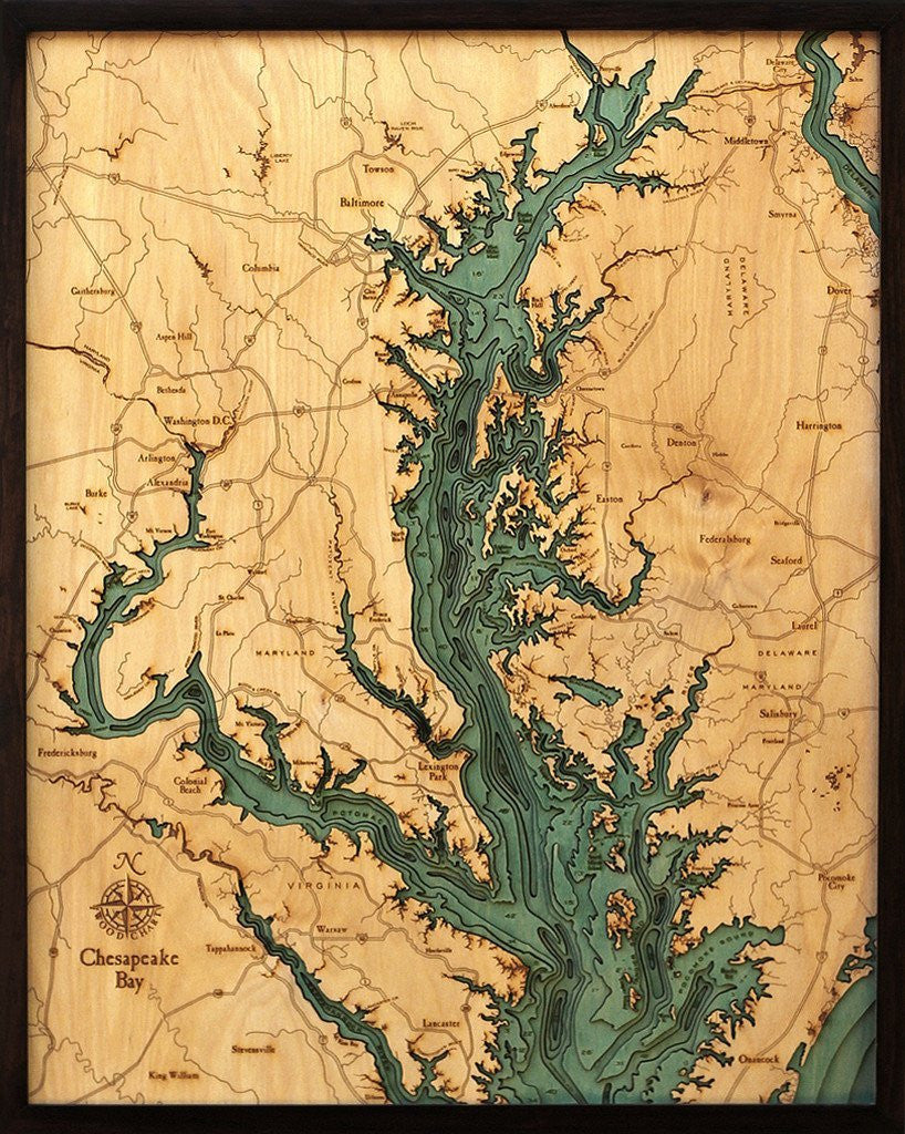 3-D Framed Wood Bathymetric Charts - Nautical Luxuries