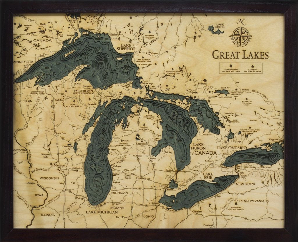 3-D Framed Wood Bathymetric Charts - Nautical Luxuries