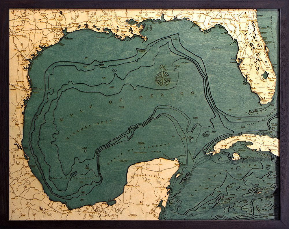 3-D Framed Wood Bathymetric Charts - Nautical Luxuries