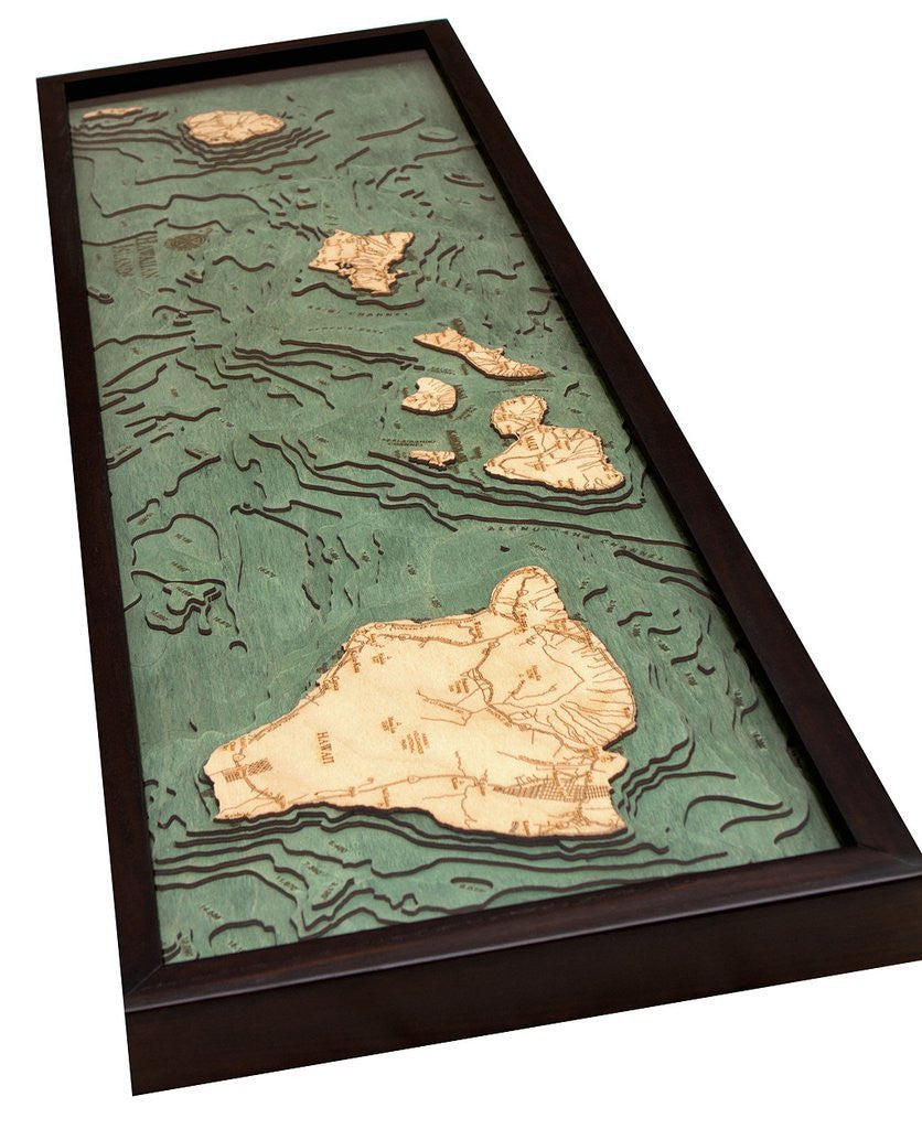 3-D Framed Wood Bathymetric Charts - Nautical Luxuries