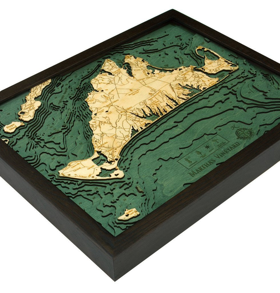 3-D Framed Wood Bathymetric Charts - Nautical Luxuries