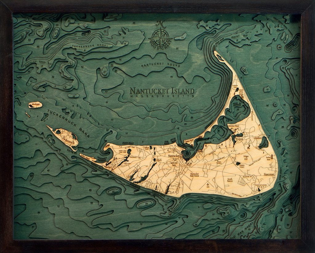 3-D Framed Wood Bathymetric Charts - Nautical Luxuries