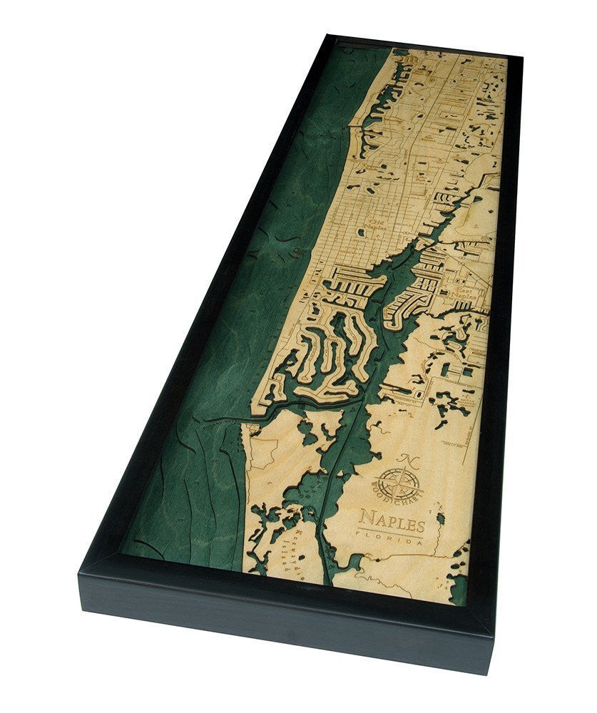 3-D Framed Wood Bathymetric Charts - Nautical Luxuries