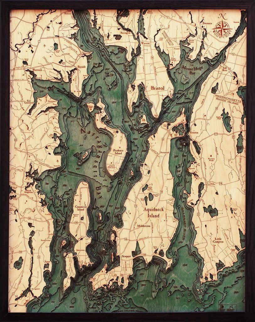 3-D Framed Wood Bathymetric Charts - Nautical Luxuries