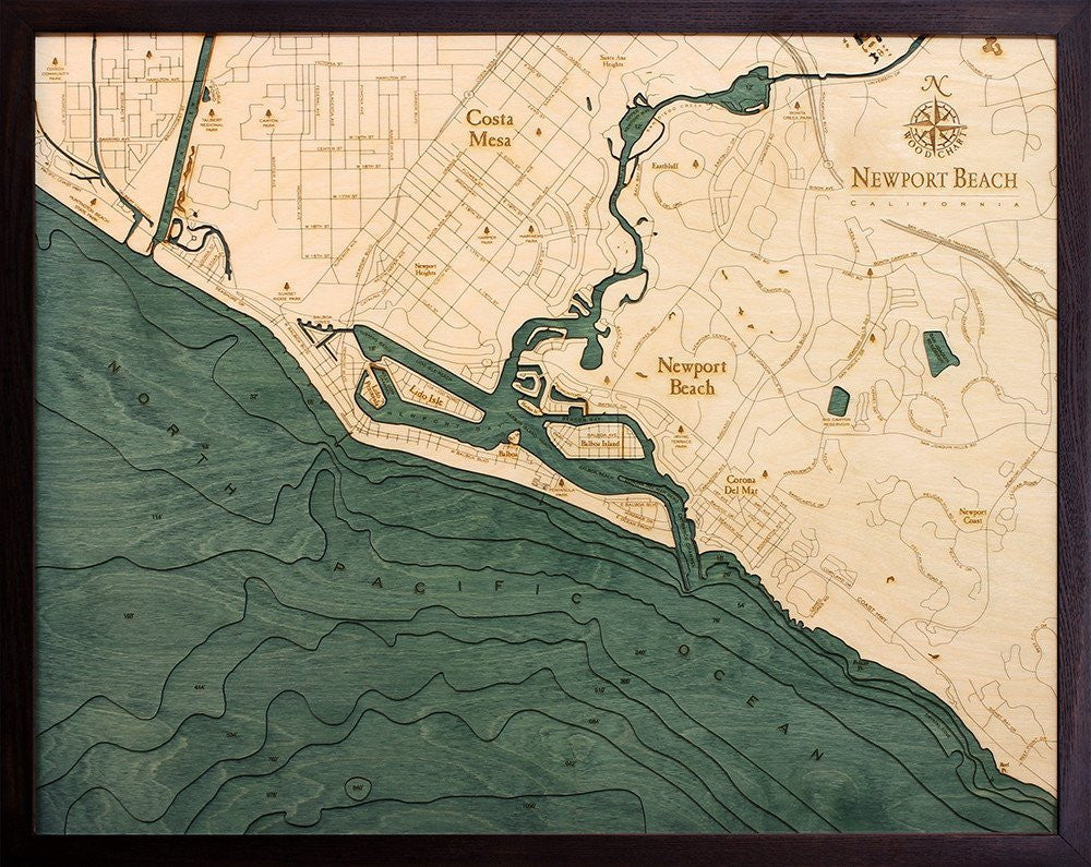 3-D Framed Wood Bathymetric Charts - Nautical Luxuries