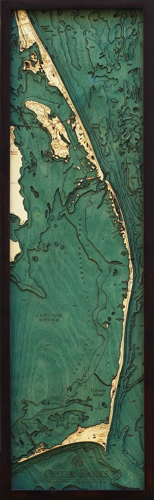 3-D Framed Wood Bathymetric Charts - Nautical Luxuries