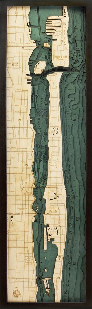 3-D Framed Wood Bathymetric Charts - Nautical Luxuries